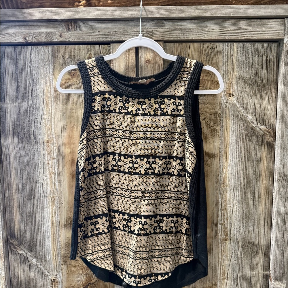 LOFT Black and Gold Patterned Blouse